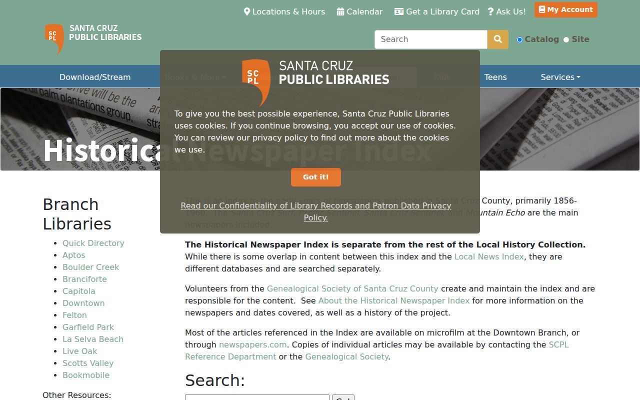 Santa Cruz County city directory historical newspaper index