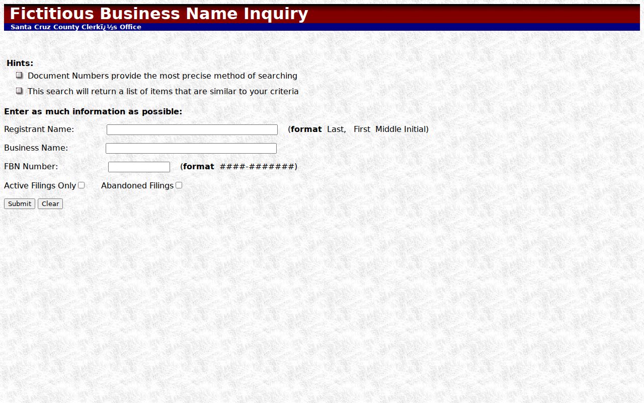 Santa Cruz County resident lookup fictitious business name search