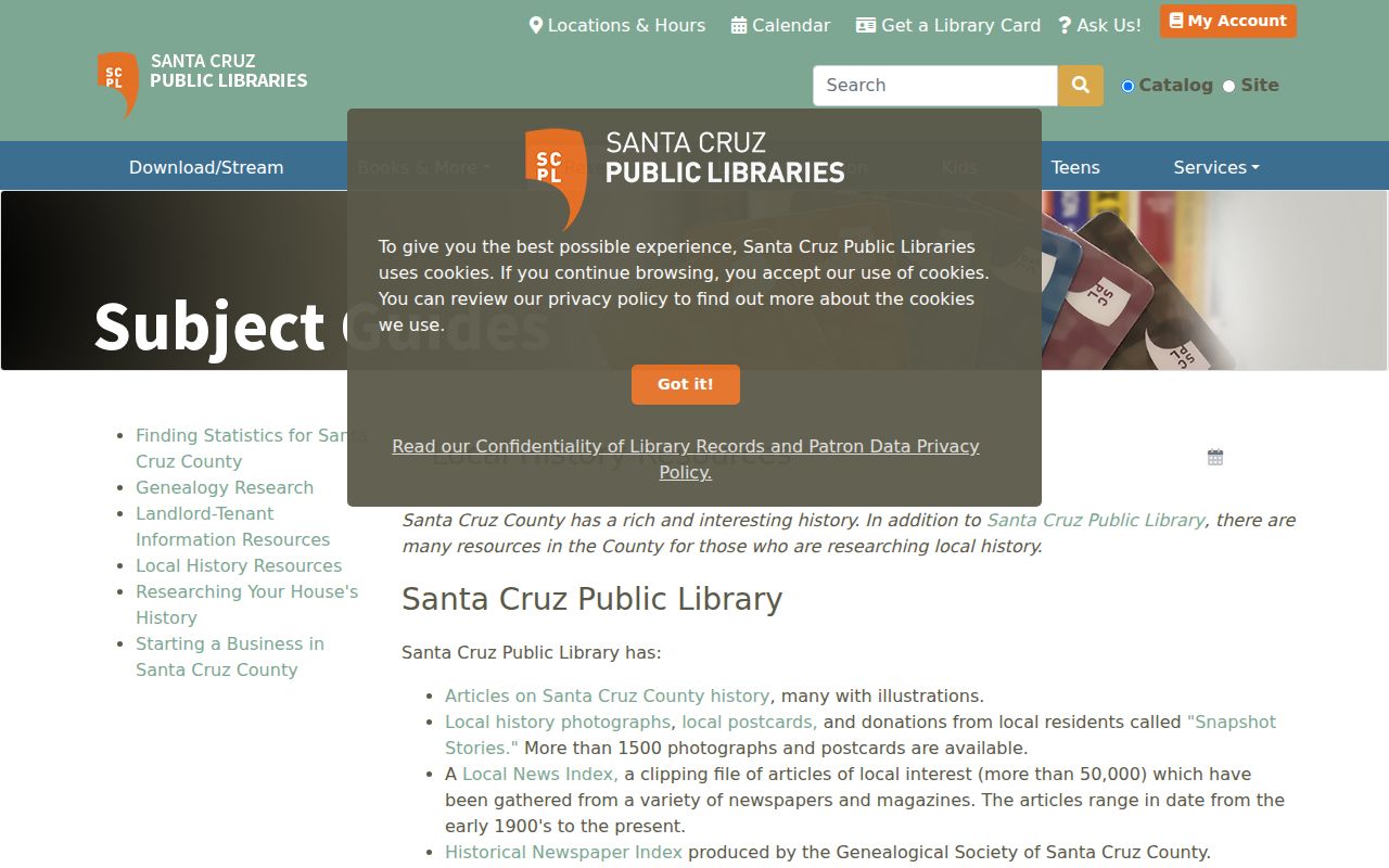 Santa Cruz County residents directory local history resources