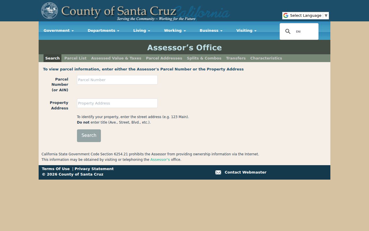 Santa Cruz County residents directory parcel search